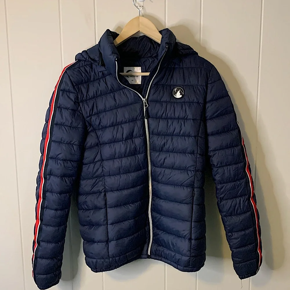 ZYIA Telluride Navy Stripe Puffy Coat Size Medium